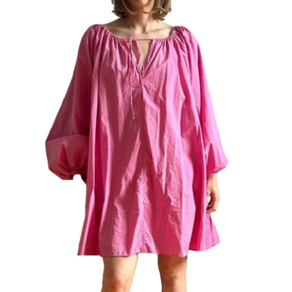 H&M Dresses & Skirts - H&M Sz M Cotton Hot Pink Balloon Sleeves Dress
